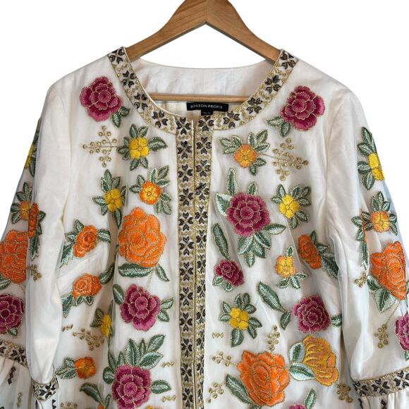 Boston Proper Floral Embroidered Metallic Trim Jacket XL - Picture 6 of 9